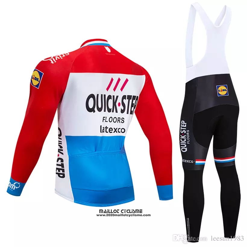 2018 Maillot Ciclismo Quick Step Floors Rouge Blanc Bleu Manches Longues et Cuissard